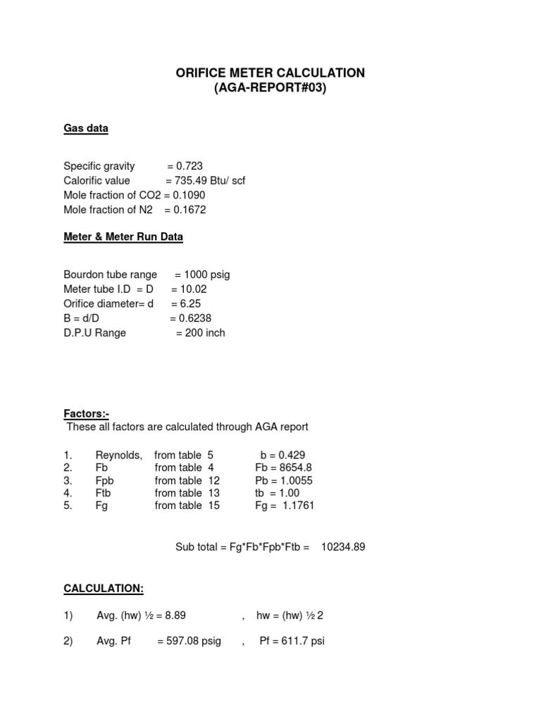 Orifice Meter Calculation PDF Units Of Measurement Physical