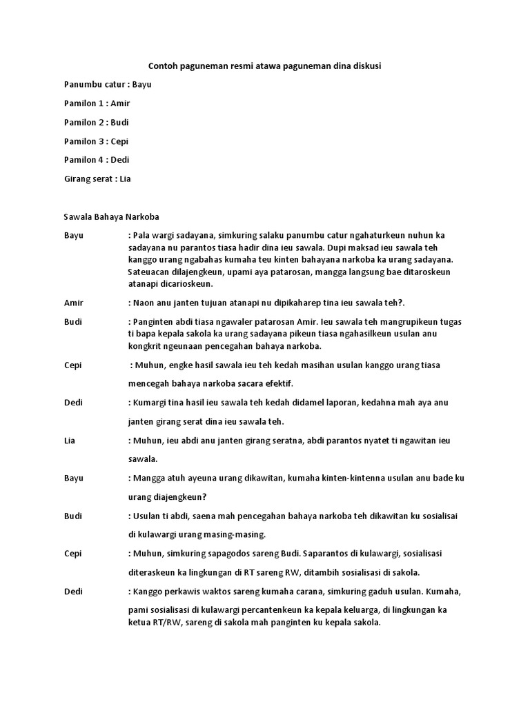 Contoh Paguneman Resmi Atawa Paguneman Dina Diskusi Pdf