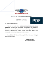 Certification of Barangay Pattiqui as a drug-free community