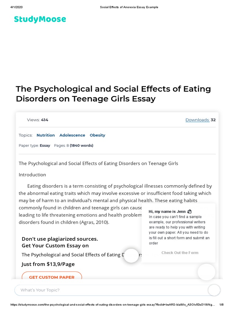 anorexia cause and effect essay