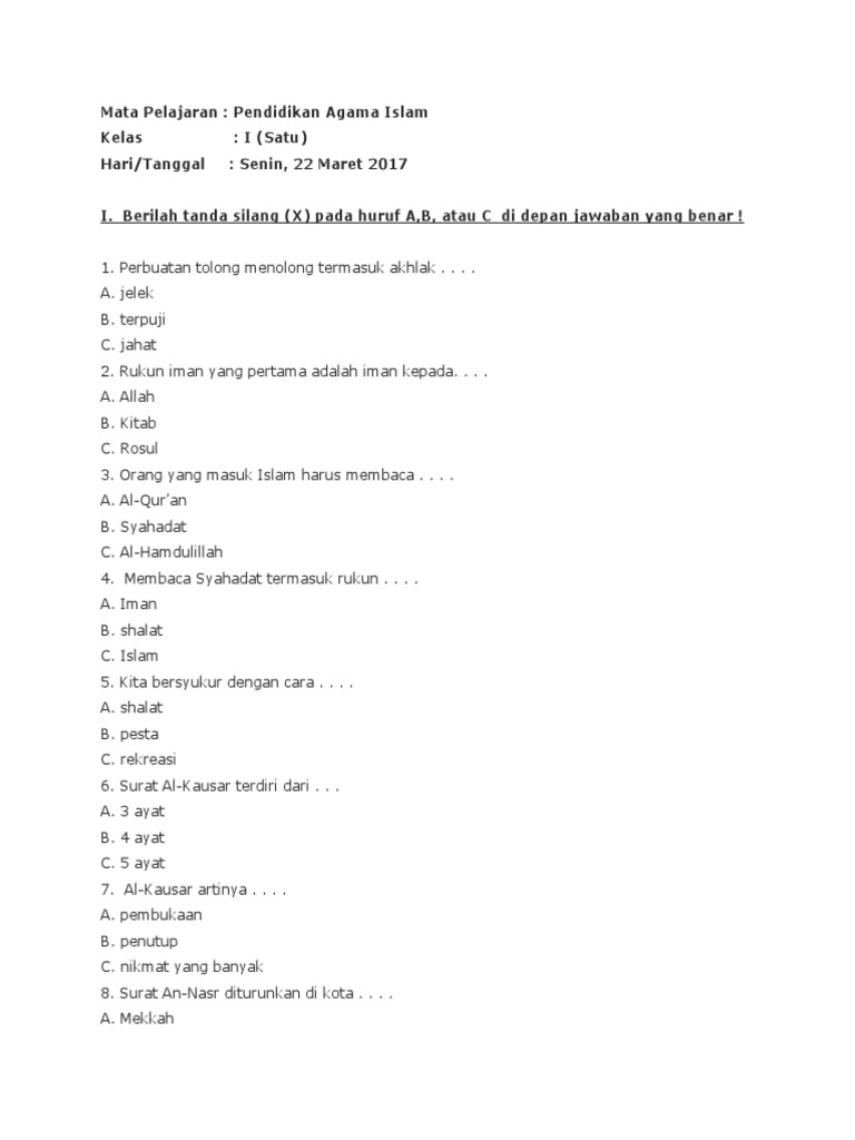 Panduan Lengkap Soal Agama Kelas 3 SD Semester 2: Mempersiapkan Generasi Muda Beriman dan Bertakwa Panduan Lengkap Soal Agama Kelas 3 SD Semester 2: Mempersiapkan Generasi Muda Beriman dan Bertakwa