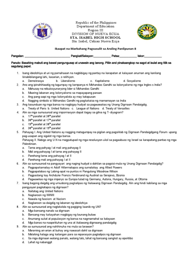 Ap 8 4TH Periodical Test | PDF
