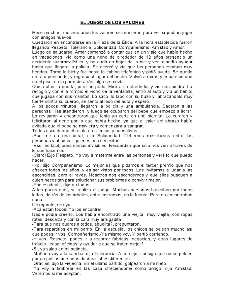 El Juego de los Valores para Niños | PDF