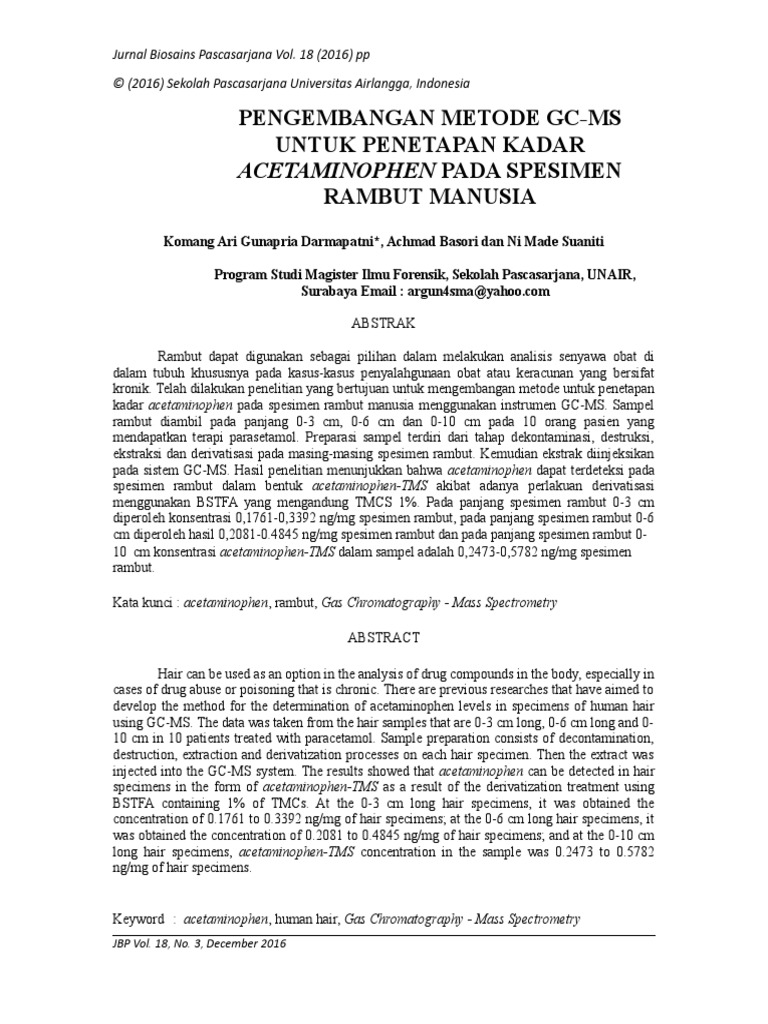 Pengembangan Metode GC-MS Untuk Penetapan Kadar Acetaminophen Pada ...