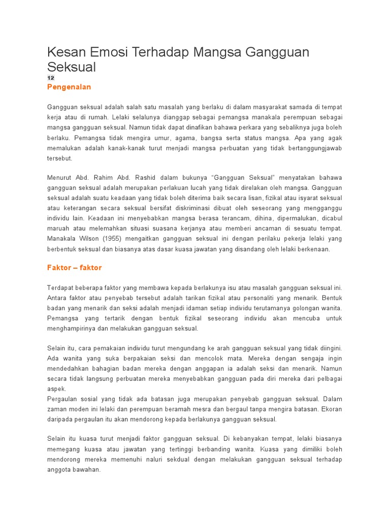 Kesan Emosi Terhadap Mangsa Gangguan Seksual Pdf