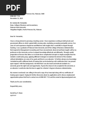Cover Letter for Job Application