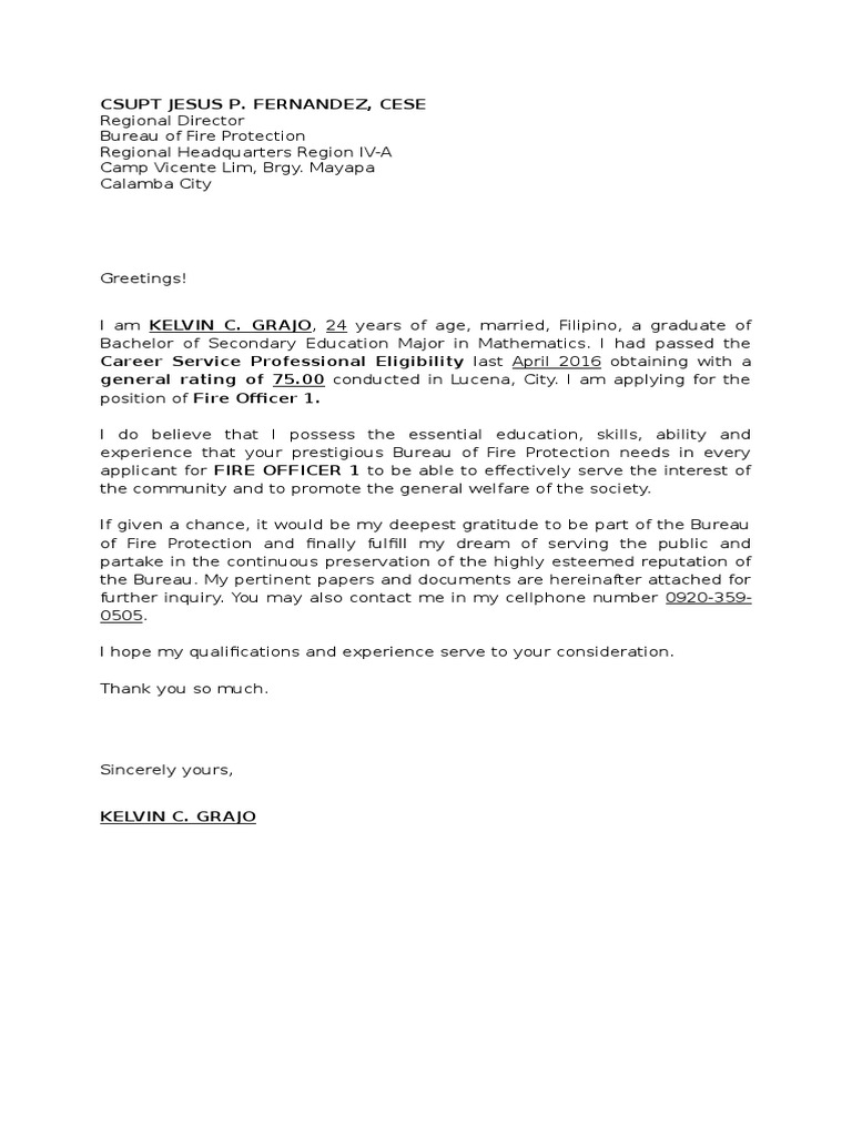 Application Letter Bfp Sample Pdf