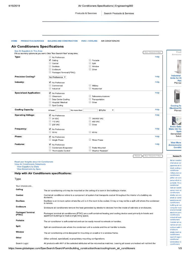 Air Conditioners Specifications | PDF