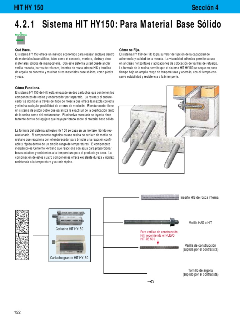 Hit Hy 150 PDF | PDF | Hormigón | Tornillo