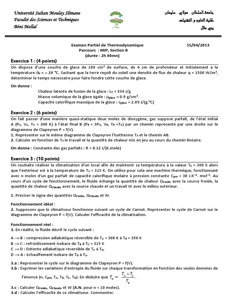 Exercice Thermo Capacite Thermique Transfert Thermique