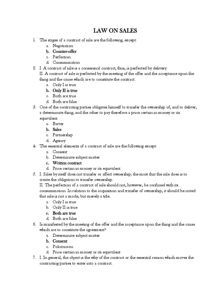 Sales Mcq Test Pdf Offer And Acceptance Sales