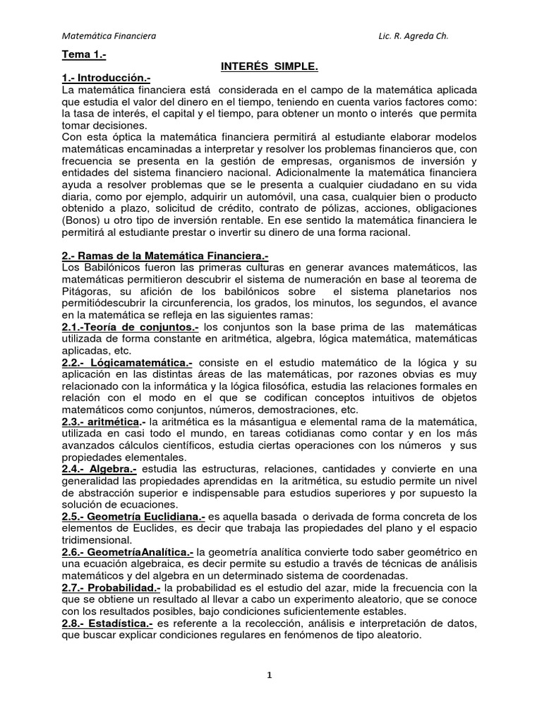 Introducción a la Matemática Financiera | PDF | Interés | Tasas de interés