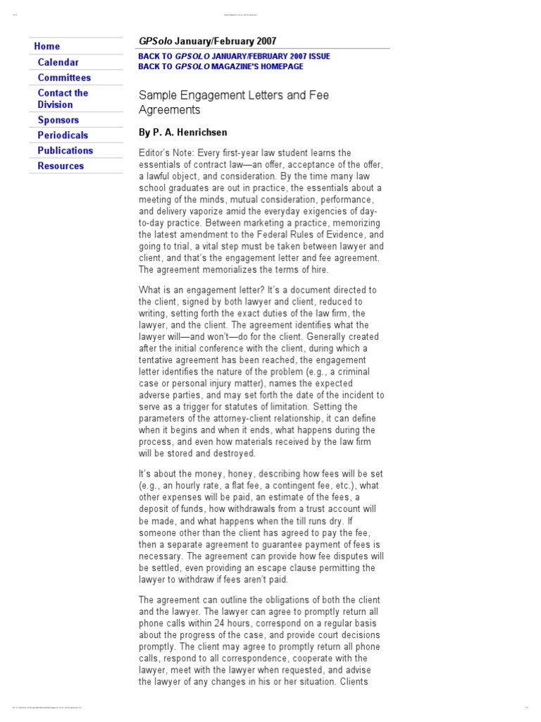 Sample Engagement Letters and Fee Agreements | PDF | Costs In English ...