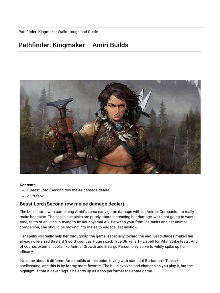 Pathfinder Kingmaker Amiri Builds Neoseeker Leisure