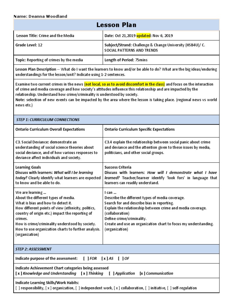 Crime and Media: A Lesson Plan | PDF | Media Bias | Educational Assessment