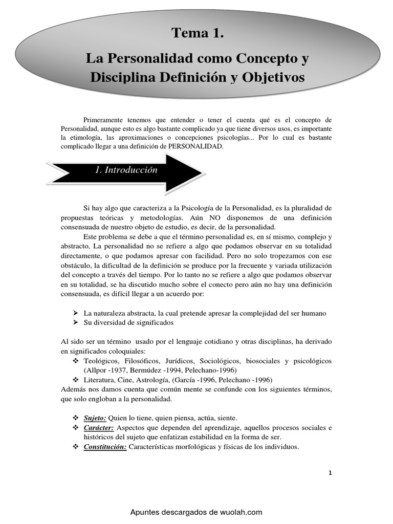 Tema 1 Personalidad | PDF | Psicología de la personalidad | Comportamiento