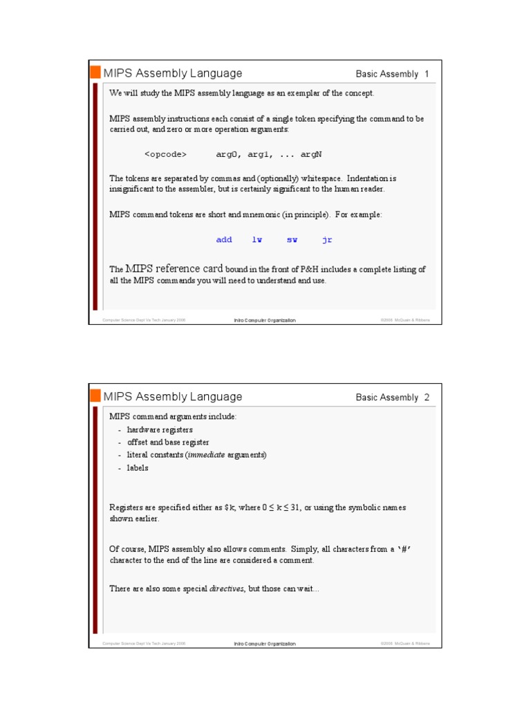 C04 IntroMIPSAssembly | PDF | Assembly Language | Pointer (Computer ...
