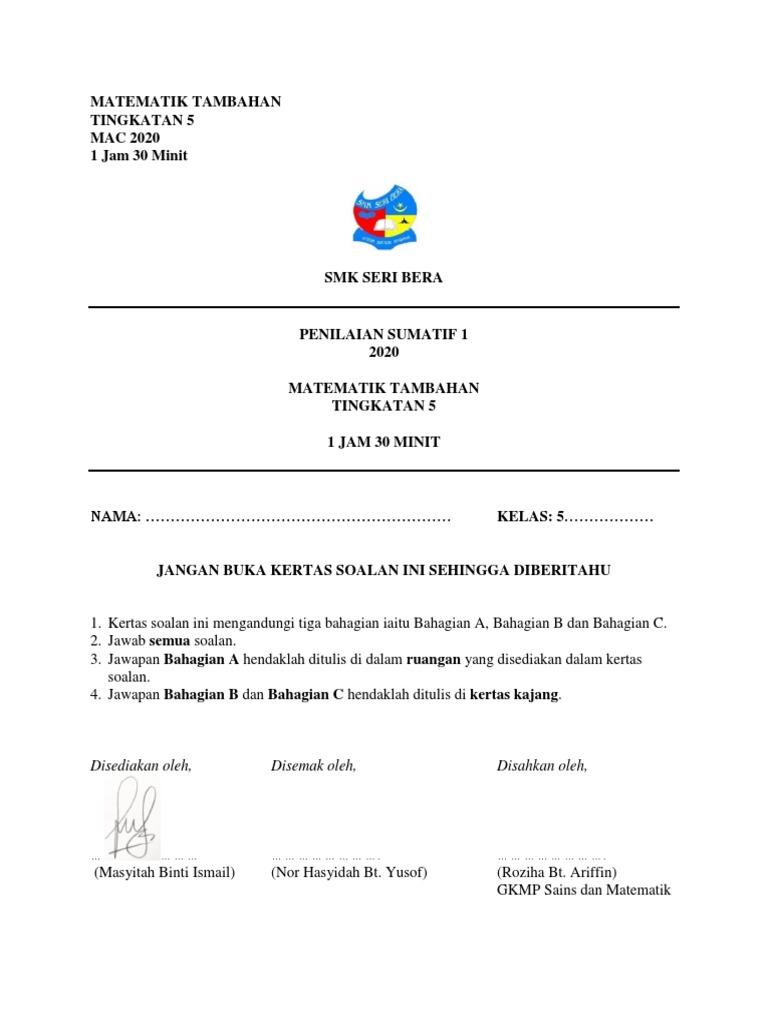 Ujian Mac Matematik Tambahan Tingkatan 5 Pdf