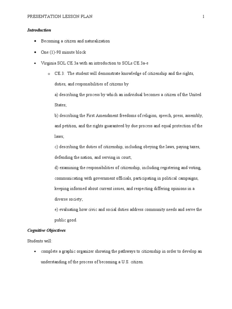 Citizenship Lesson Plan Overview | PDF | Citizenship Of The United ...