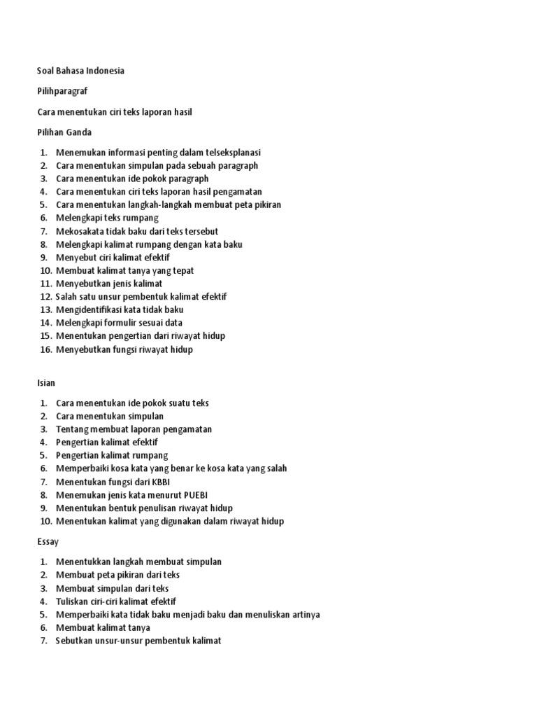 Soal Bahasa Indonesia