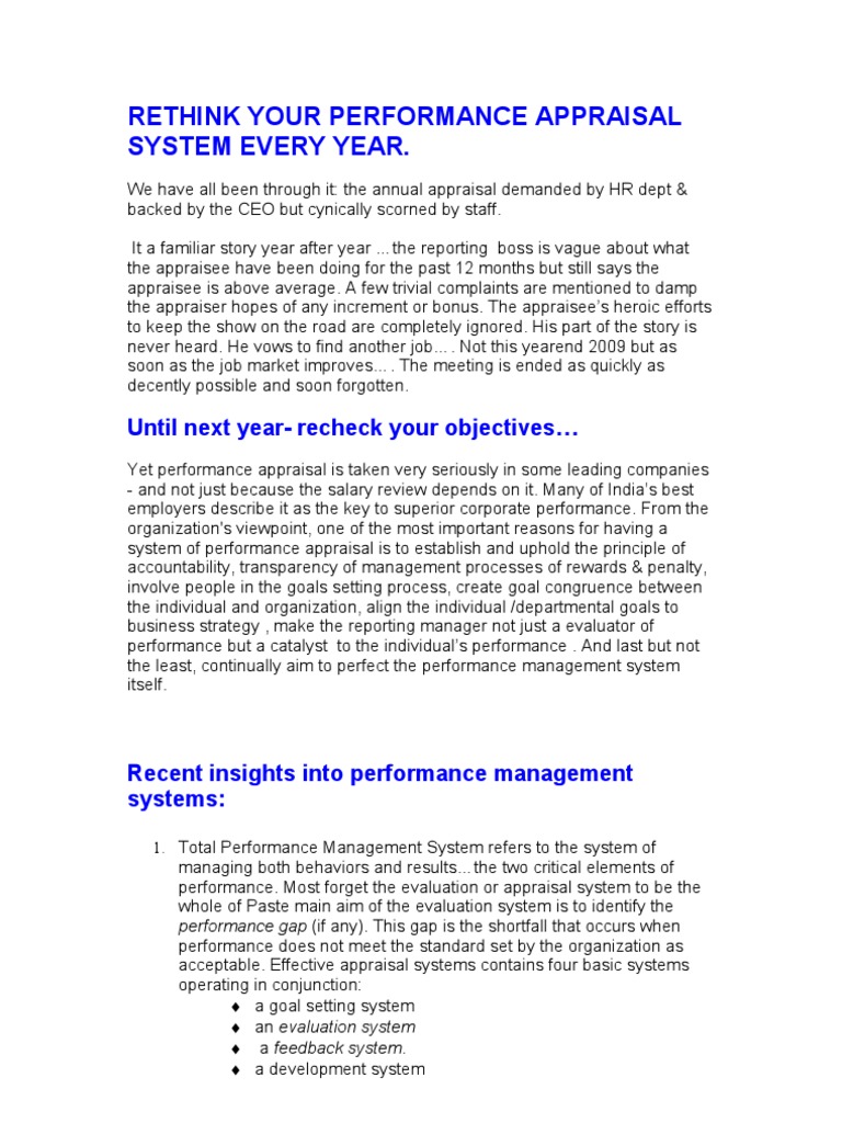 Rethink Your Performance Appraisal System Every Year | PDF ...