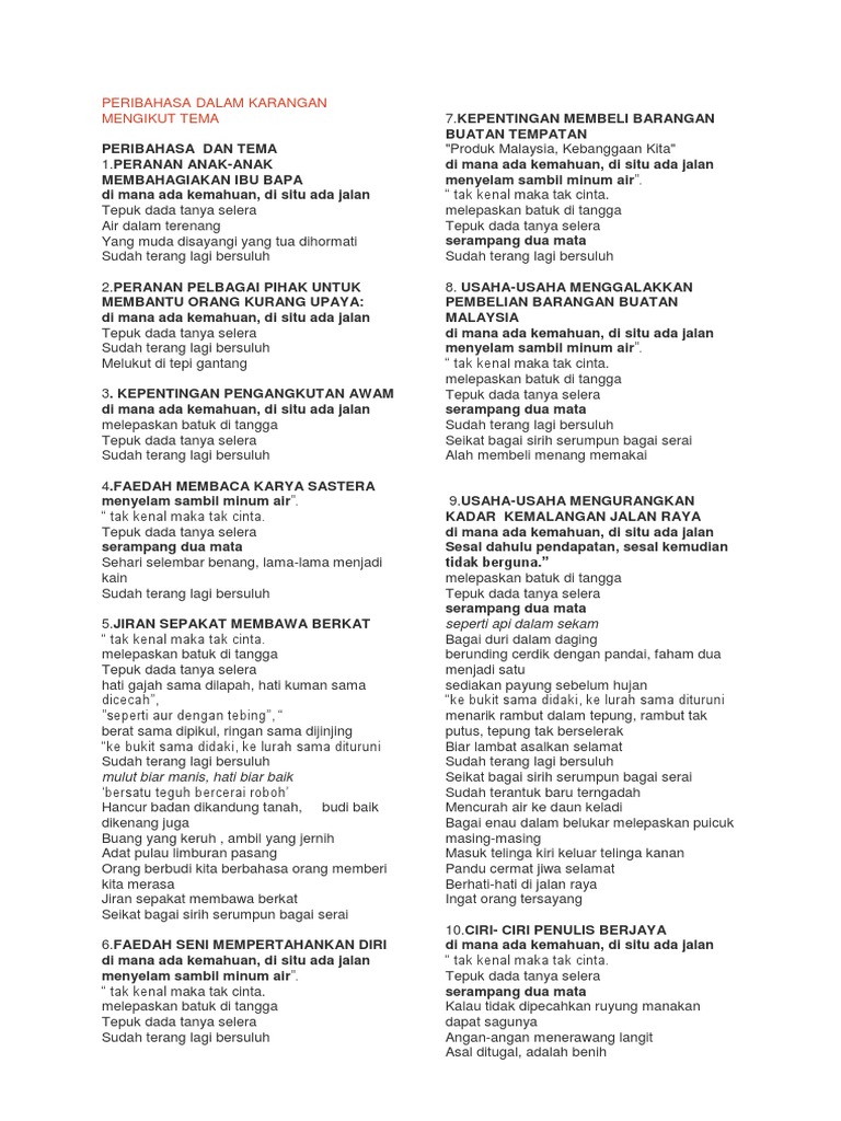 Peribahasa Dalam Karangan Mengikut Tema Pdf