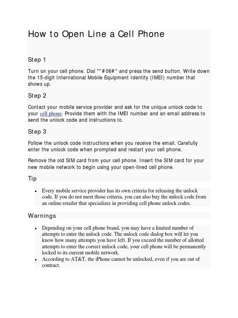 How To Open Line A Cell Phone PDF