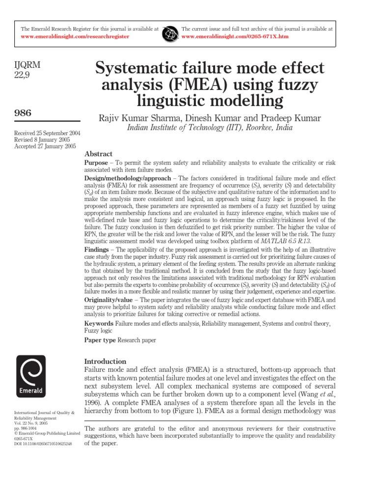 Fuzzy Logic in FMEA Risk Assessment | PDF | Fuzzy Logic | Logic