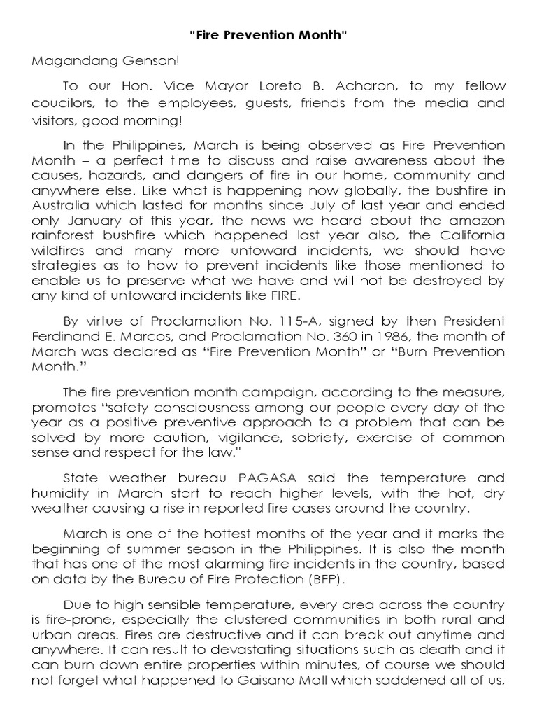 March Is Fire Prevention Month Speech PDF Wildfire Fires