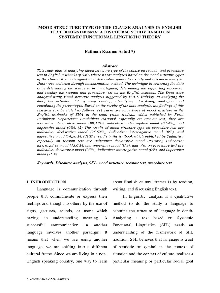 Mood Structure Type of The Clause Analysis in English Text Books of Sma ...