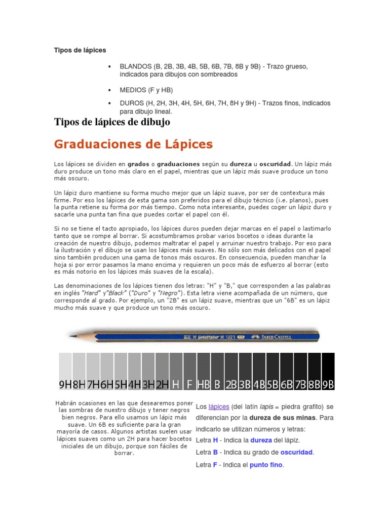 Tipos de Lápices | PDF | Lápiz | Dibujo