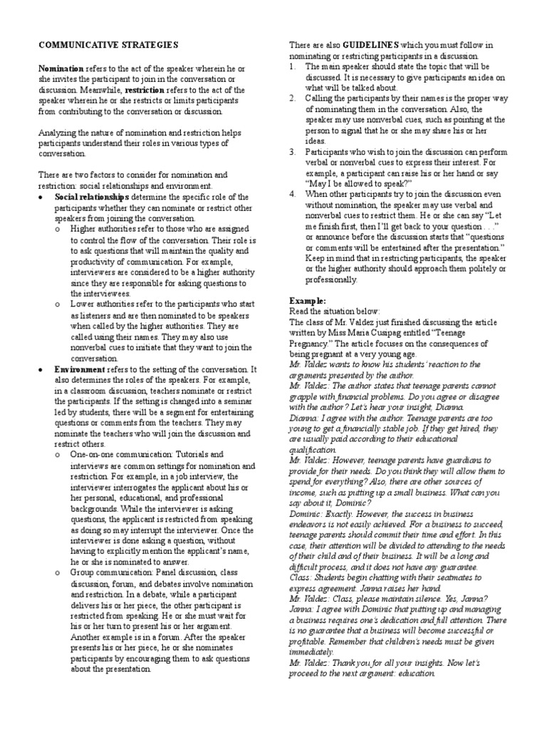 Communicative Strategies | PDF | Conversation | Nonverbal Communication