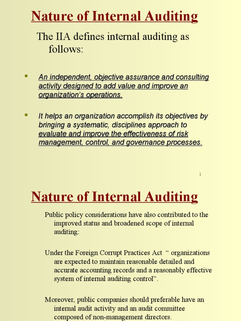 Nature of Internal Auditing | PDF | Internal Audit | Audit