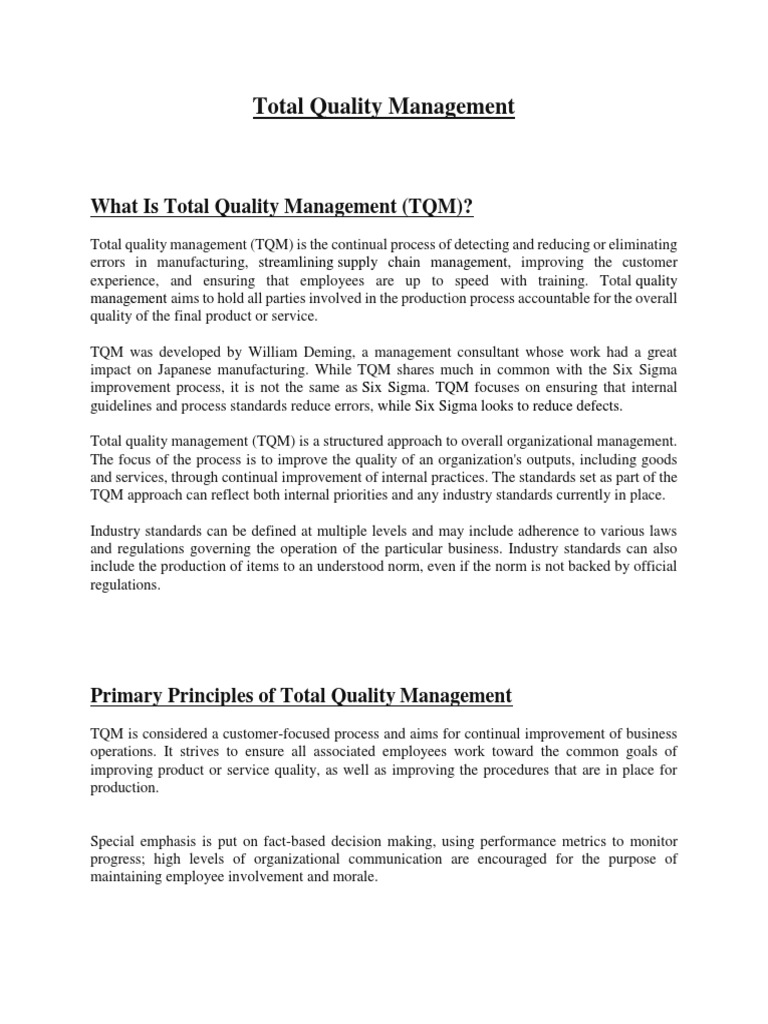 Understanding Total Quality Management | PDF | Quality Management | Six ...