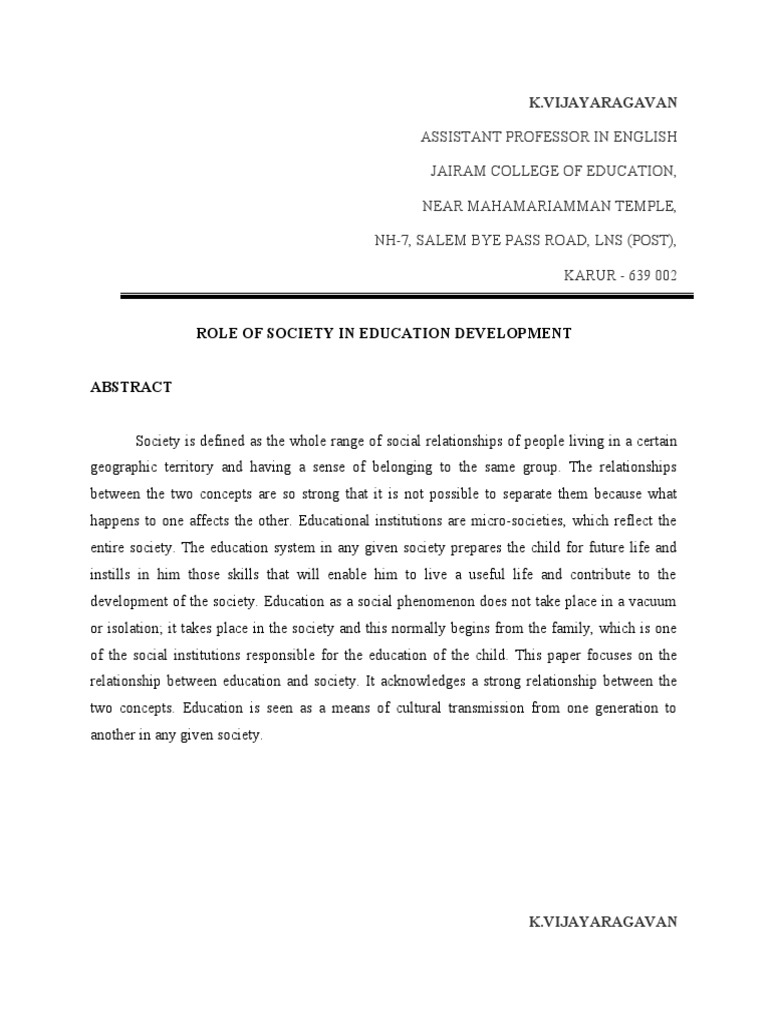 Role of Society in Education Development | PDF | Social Group | Society