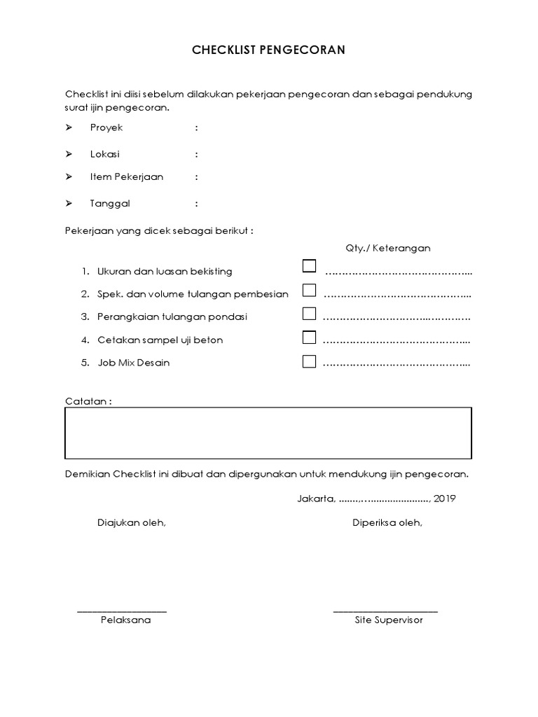 Form Checklist Pengecoran Excel | PDF