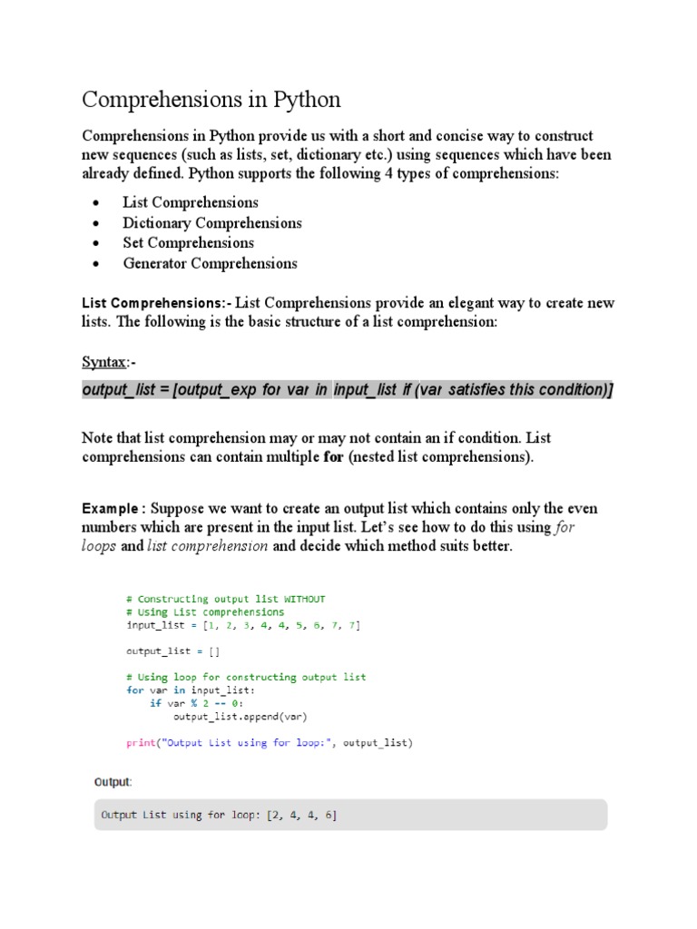 Comprehension in Python | PDF | Language Arts & Discipline | Teaching ...