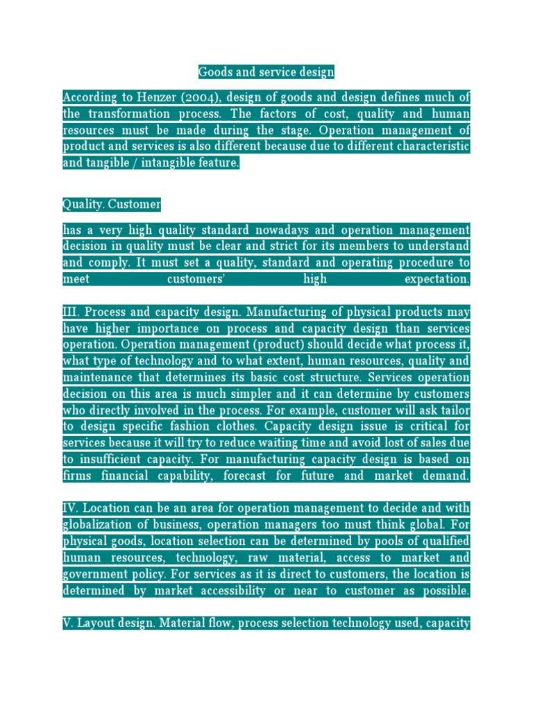 Goods and Service Design in Operations | PDF | Operations Management ...