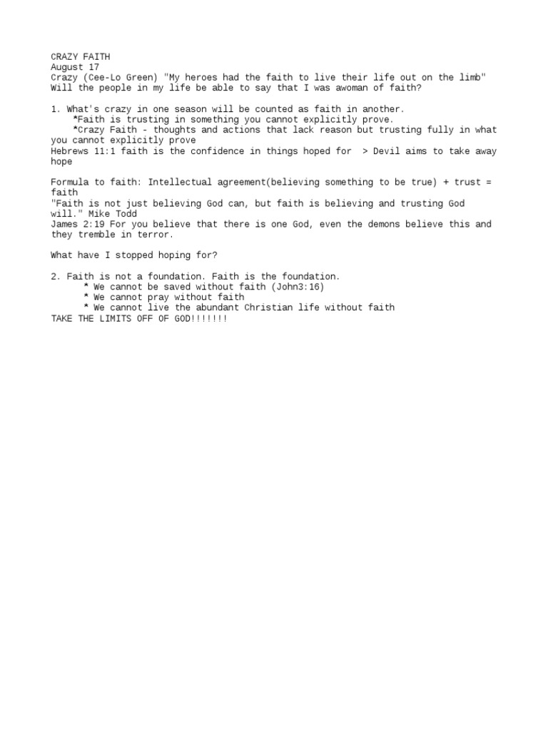 Understanding Crazy Faith | PDF