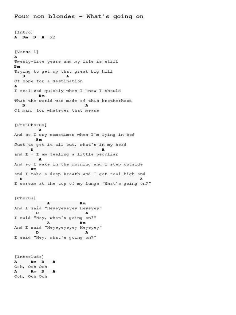 Four Non Blondes: What's Going On Lyrics | PDF | Song Structure | Songs