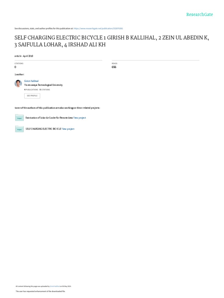 Self Charging Electric Bicycle PDF Electric Motor Hybrid Vehicle