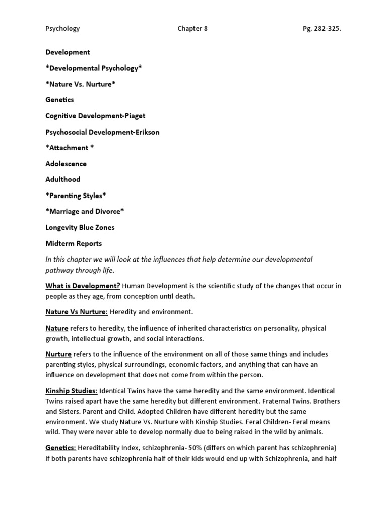 Chapter 8 Notes Pdf Nature Versus Nurture Developmental Psychology