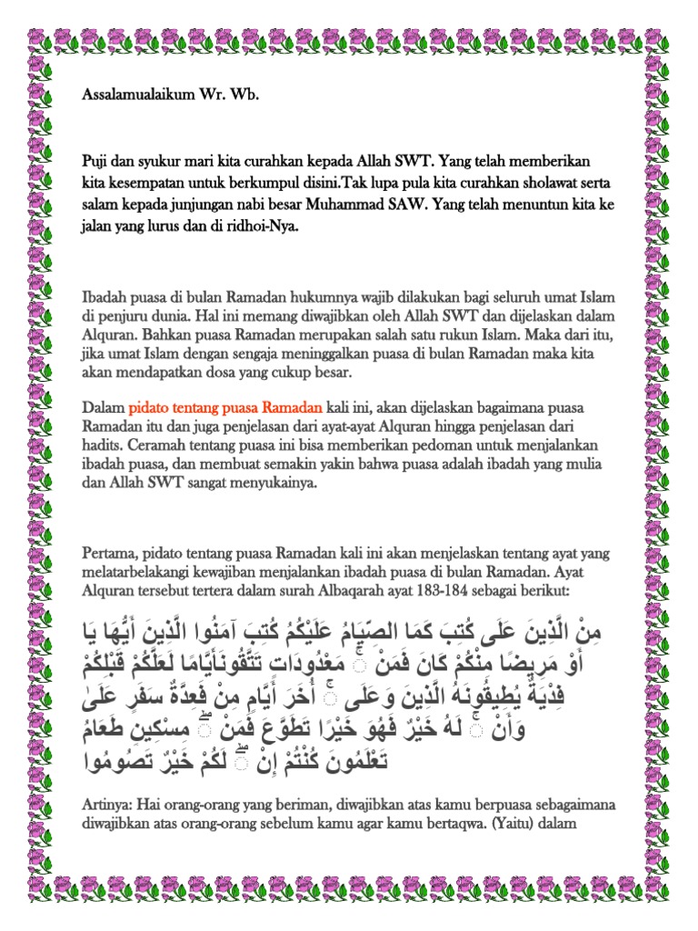 Contoh Pidato Tentang Puasa Ramadhan  PDF