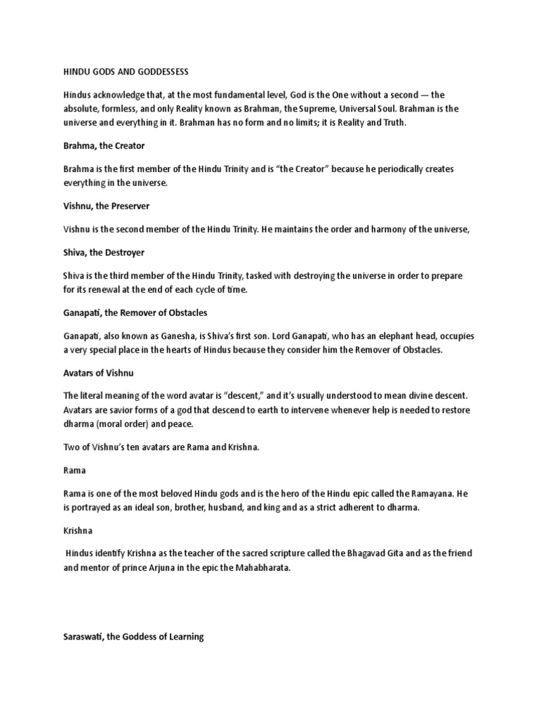 Overview of Hindu Gods and Goddesses | PDF | Devi | Vishnu