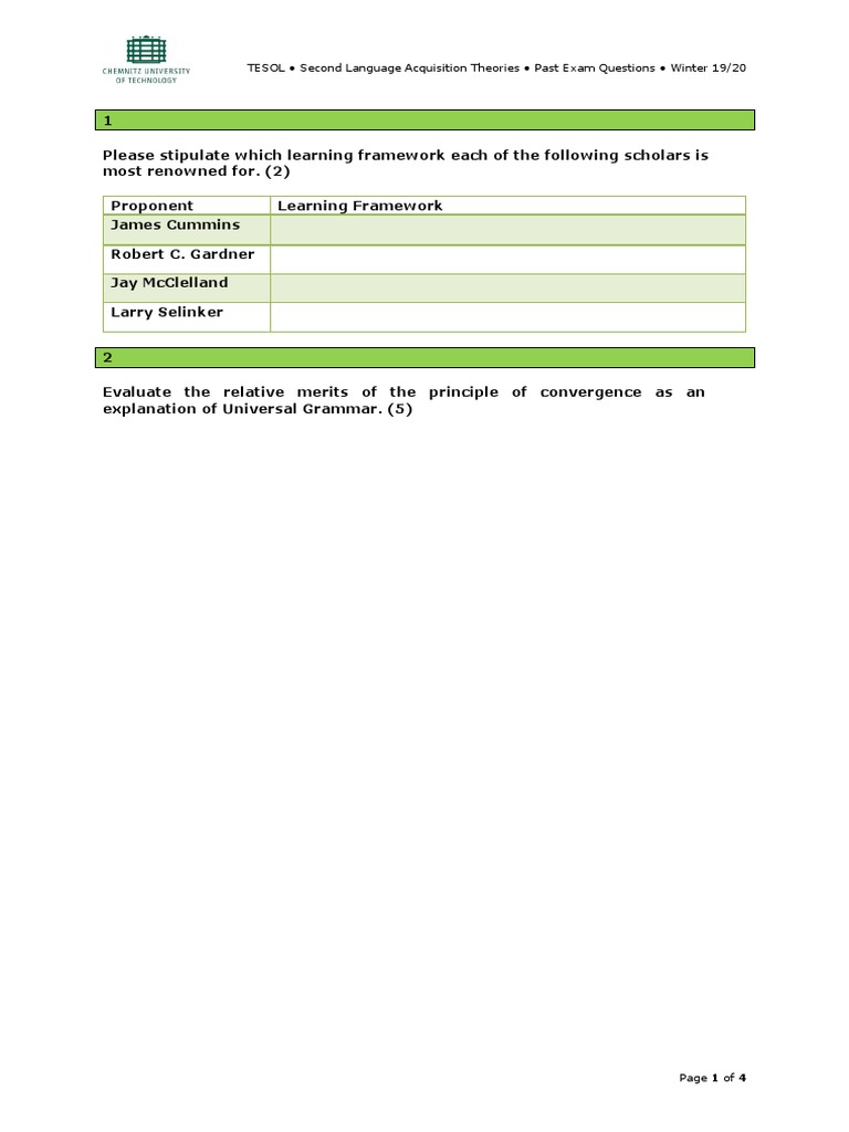 SLA Theory Model Questions 2020 | PDF | Second Language Acquisition ...