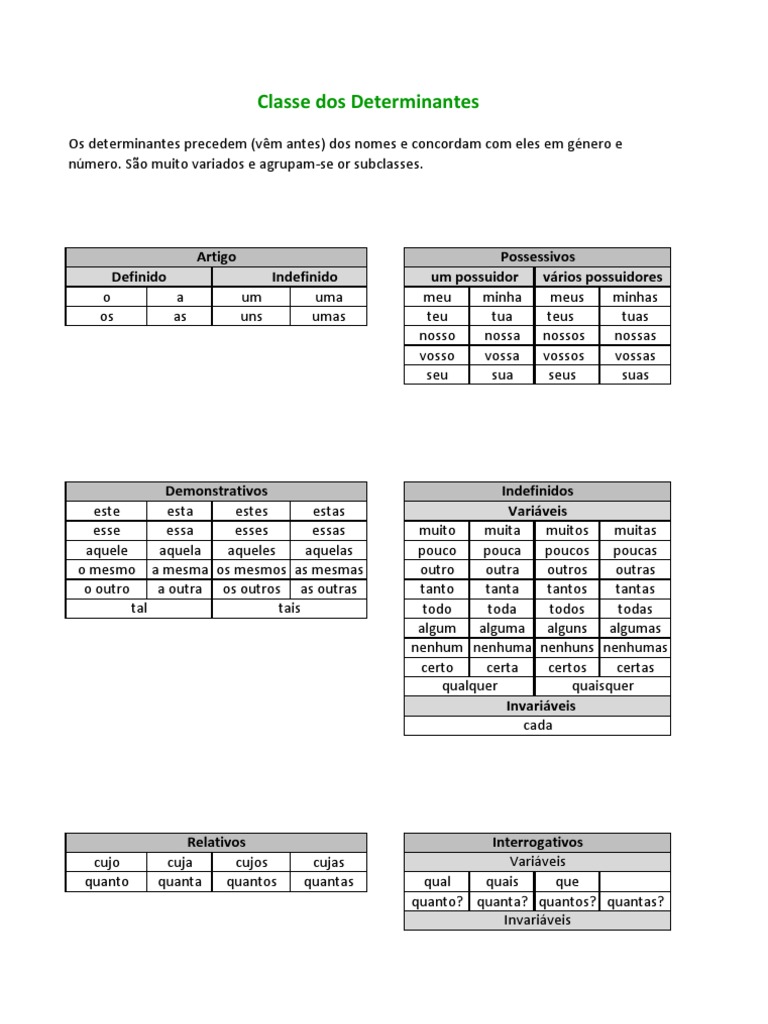 Tipos e Classes de Determinantes | PDF