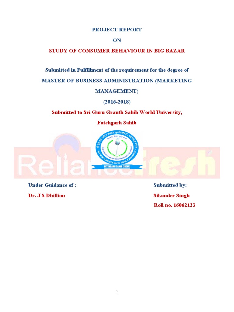 Project Report On Consumer Behavior in Bigbazar | Download Free PDF ...