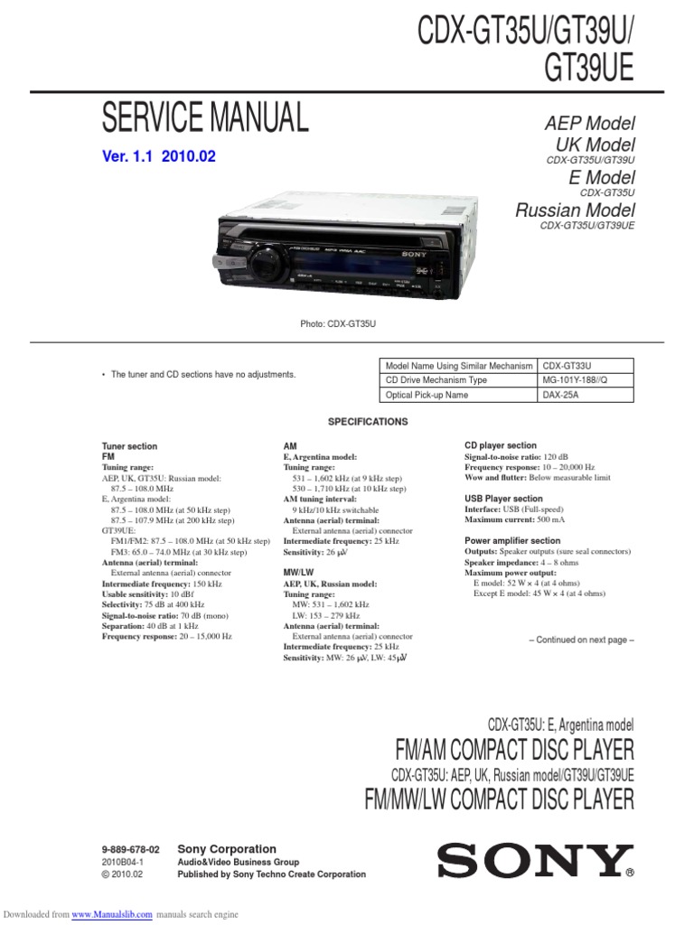 SONY Cdxgt35u STÉREO CON CD.Pdf | PDF | Electrical Connector.