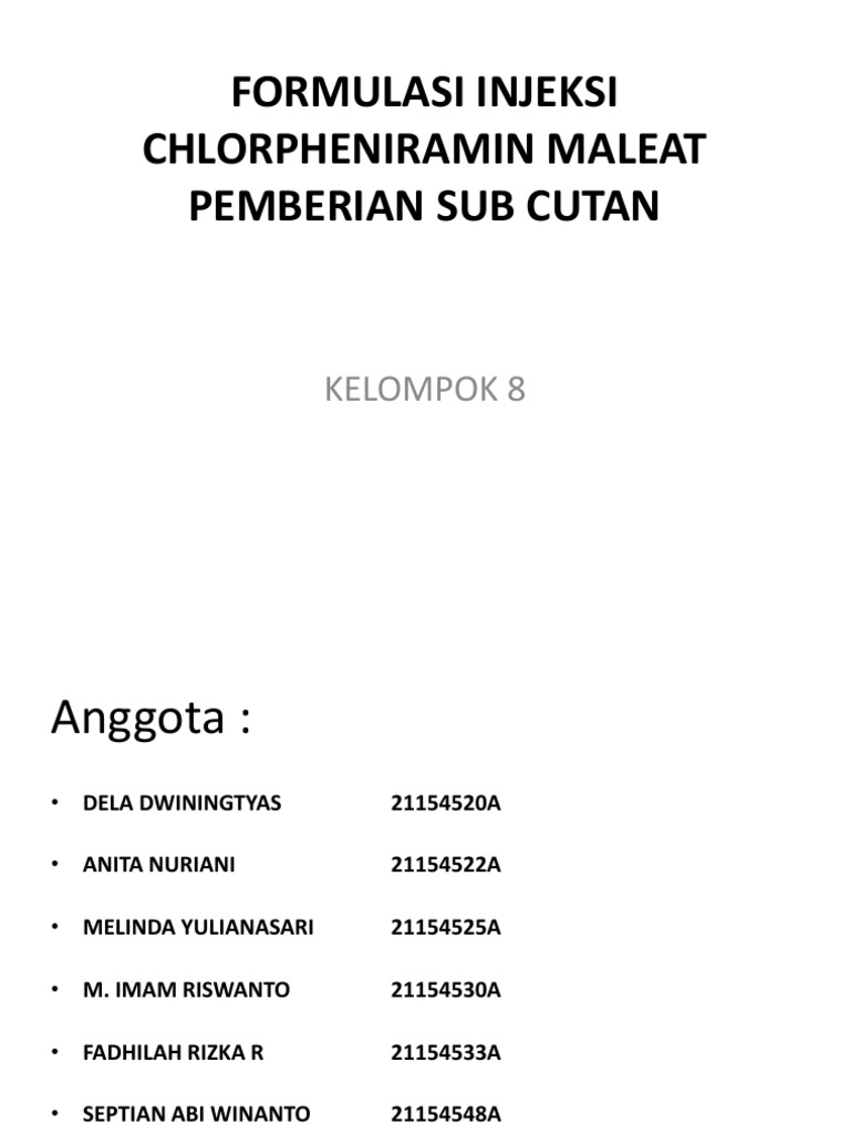 Formulasi Injeksi CTM Sub Kutan | PDF
