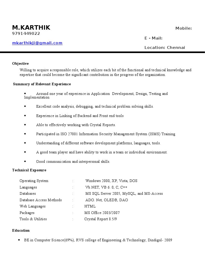 Application Developer Resume Chennai | PDF | Databases | Software ...